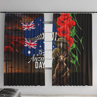New Zealand and Australia ANZAC Day Window Curtain National Flag mix Kiwi Bird and Kangaroo Soldier Style LT03 With Hooks Black - Polynesian Pride