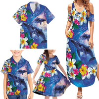 Hawaiian Lei Day Plumeria Humpback Whales Family Matching Summer Maxi Dress and Hawaiian Shirt Polynesian Art Vibrant Starry Nebula Style LT03 - Polynesian Pride