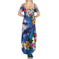 Hawaiian Lei Day Plumeria Humpback Whales Family Matching Summer Maxi Dress and Hawaiian Shirt Polynesian Art Vibrant Starry Nebula Style LT03 - Polynesian Pride
