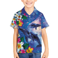 Hawaiian Lei Day Plumeria Humpback Whales Family Matching Summer Maxi Dress and Hawaiian Shirt Polynesian Art Vibrant Starry Nebula Style LT03 Son's Shirt Art - Polynesian Pride
