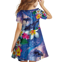 Hawaiian Lei Day Plumeria Humpback Whales Family Matching Tank Maxi Dress and Hawaiian Shirt Polynesian Art Vibrant Starry Nebula Style LT03 - Polynesian Pride