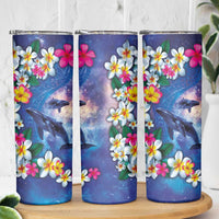 Hawaiian Lei Day Plumeria Humpback Whales Skinny Tumbler Polynesian Art Vibrant Starry Nebula Style LT03 - Polynesian Pride