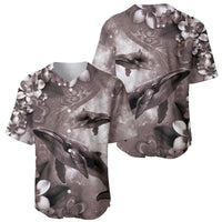 Hawaiian Lei Day Plumeria Humpback Whales Baseball Jersey Polynesian Art Vibrant Starry Nebula Grayscale Style LT03 - Polynesian Pride