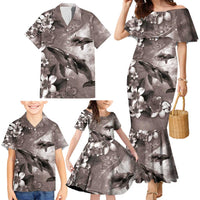 Hawaiian Lei Day Plumeria Humpback Whales Family Matching Mermaid Dress and Hawaiian Shirt Polynesian Art Vibrant Starry Nebula Grayscale Style LT03 - Polynesian Pride