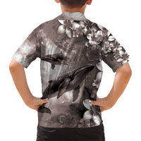 Hawaiian Lei Day Plumeria Humpback Whales Family Matching Off Shoulder Short Dress and Hawaiian Shirt Polynesian Art Vibrant Starry Nebula Grayscale Style LT03 - Polynesian Pride