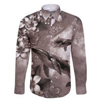 Hawaiian Lei Day Plumeria Humpback Whales Family Matching Off Shoulder Short Dress and Hawaiian Shirt Polynesian Art Vibrant Starry Nebula Grayscale Style LT03 Dad's Shirt - Long Sleeve Art - Polynesian Pride