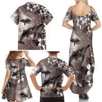 Hawaiian Lei Day Plumeria Humpback Whales Family Matching Summer Maxi Dress and Hawaiian Shirt Polynesian Art Vibrant Starry Nebula Grayscale Style LT03 - Polynesian Pride