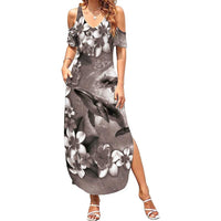 Hawaiian Lei Day Plumeria Humpback Whales Family Matching Summer Maxi Dress and Hawaiian Shirt Polynesian Art Vibrant Starry Nebula Grayscale Style LT03 Mom's Dress Art - Polynesian Pride