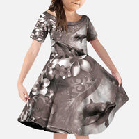 Hawaiian Lei Day Plumeria Humpback Whales Family Matching Tank Maxi Dress and Hawaiian Shirt Polynesian Art Vibrant Starry Nebula Grayscale Style LT03 Daughter's Dress Art - Polynesian Pride