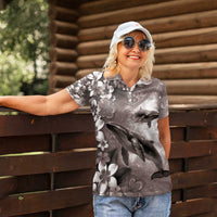 Hawaiian Lei Day Plumeria Humpback Whales Women Polo Shirt Polynesian Art Vibrant Starry Nebula Grayscale Style LT03 - Polynesian Pride