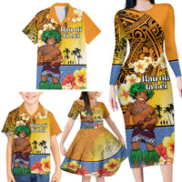 Happy Lei Day Family Matching Long Sleeve Bodycon Dress and Hawaiian Shirt Hula Male Dancer Polynesian Flower Kakau Pattern LT03 - Polynesian Pride