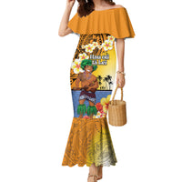 Happy Lei Day Family Matching Mermaid Dress and Hawaiian Shirt Hula Male Dancer Polynesian Flower Kakau Pattern LT03 Mom's Dress Yellow - Polynesian Pride
