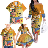 Happy Lei Day Family Matching Off The Shoulder Long Sleeve Dress and Hawaiian Shirt Hula Girl Polynesian Flower Kakau Pattern LT03 - Polynesian Pride