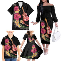 Ukulele mix Polynesian Flower Family Matching Off The Shoulder Long Sleeve Dress and Hawaiian Shirt Hawaiian Tribal Pattern LT03 - Polynesian Pride