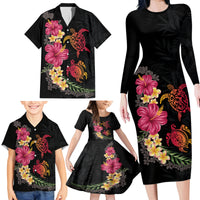 Hawaiian Flower and Tribal Turtle Family Matching Long Sleeve Bodycon Dress and Hawaiian Shirt Colorful Style LT03 - Polynesian Pride