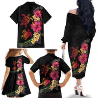 Hawaiian Flower and Tribal Turtle Family Matching Off The Shoulder Long Sleeve Dress and Hawaiian Shirt Colorful Style LT03 - Polynesian Pride