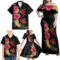 Hawaiian Flower and Tribal Turtle Family Matching Off Shoulder Maxi Dress and Hawaiian Shirt Colorful Style LT03 - Polynesian Pride
