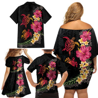Hawaiian Flower and Tribal Turtle Family Matching Off Shoulder Short Dress and Hawaiian Shirt Colorful Style LT03 - Polynesian Pride