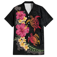 Hawaiian Flower and Tribal Turtle Family Matching Off Shoulder Short Dress and Hawaiian Shirt Colorful Style LT03 Dad's Shirt - Short Sleeve Black - Polynesian Pride