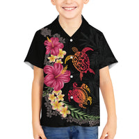 Hawaiian Flower and Tribal Turtle Family Matching Short Sleeve Bodycon Dress and Hawaiian Shirt Colorful Style LT03 Son's Shirt Black - Polynesian Pride