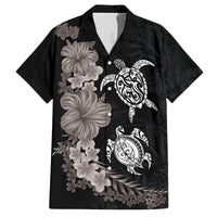 Hawaiian Flower and Tribal Turtle Family Matching Off The Shoulder Long Sleeve Dress and Hawaiian Shirt Grayscale Mode LT03 Dad's Shirt - Short Sleeve Black - Polynesian Pride