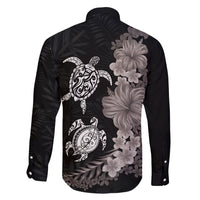 Hawaiian Flower and Tribal Turtle Family Matching Short Sleeve Bodycon Dress and Hawaiian Shirt Grayscale Mode LT03 - Polynesian Pride