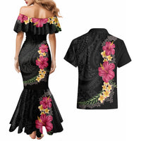 Hawaiian Plumeria and Hibiscus Couples Matching Mermaid Dress and Hawaiian Shirt Colorful Style LT03 - Polynesian Pride