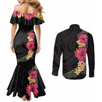 Hawaiian Plumeria and Hibiscus Couples Matching Mermaid Dress and Long Sleeve Button Shirt Colorful Style LT03 - Polynesian Pride