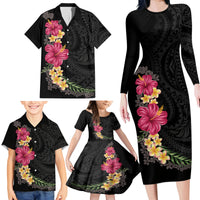 Hawaiian Plumeria and Hibiscus Family Matching Long Sleeve Bodycon Dress and Hawaiian Shirt Colorful Style LT03 - Polynesian Pride