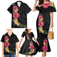 Hawaiian Plumeria and Hibiscus Family Matching Mermaid Dress and Hawaiian Shirt - Colorful Style LT03 - Polynesian Pride