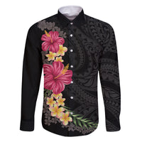 Hawaiian Plumeria and Hibiscus Family Matching Mermaid Dress and Hawaiian Shirt - Colorful Style LT03 Dad's Shirt - Long Sleeve Black - Polynesian Pride