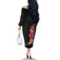 Hawaiian Plumeria and Hibiscus Family Matching Off The Shoulder Long Sleeve Dress and Hawaiian Shirt Colorful Style LT03 - Polynesian Pride