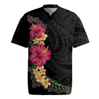 Hawaiian Plumeria and Hibiscus Rugby Jersey Colorful Style LT03 Black - Polynesian Pride