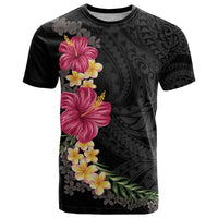 Hawaiian Plumeria and Hibiscus T Shirt Colorful Style LT03 Black - Polynesian Pride