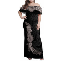 Hawaiian Plumeria and Hibiscus Family Matching Off Shoulder Maxi Dress and Hawaiian Shirt Grayscale Mode LT03 Mom's Dress Black - Polynesian Pride