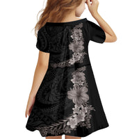 Hawaiian Plumeria and Hibiscus Family Matching Off Shoulder Short Dress and Hawaiian Shirt Grayscale Mode LT03 - Polynesian Pride