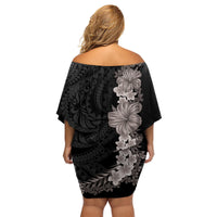 Hawaiian Plumeria and Hibiscus Family Matching Off Shoulder Short Dress and Hawaiian Shirt Grayscale Mode LT03 - Polynesian Pride