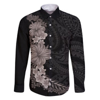 Hawaiian Plumeria and Hibiscus Family Matching Summer Maxi Dress and Hawaiian Shirt Grayscale Mode LT03 Dad's Shirt - Long Sleeve Black - Polynesian Pride