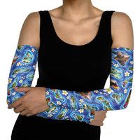 Hawaiian Island Shapes-Iconic Landscape Arm Sleeves with Plumeria and Palaka Blue Color