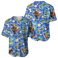 Hawaiian Island Shapes-Iconic Landscape Baseball Jersey with Plumeria and Palaka Blue Color LT03 - Polynesian Pride
