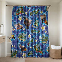 Hawaiian Island Shapes-Iconic Landscape Bathroom Set with Plumeria and Palaka Blue Color