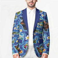 Hawaiian Island Shapes-Iconic Landscape Blazer with Plumeria and Palaka Blue Color