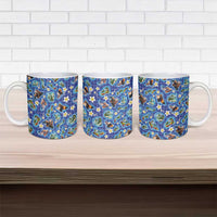 Hawaiian Island Shapes-Iconic Landscape Ceramic Mug with Plumeria and Palaka Blue Color