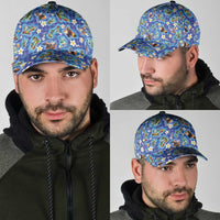 Hawaiian Island Shapes-Iconic Landscape Classic Cap with Plumeria and Palaka Blue Color