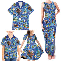 Hawaiian Island Shapes-Iconic Landscape Family Matching Tank Maxi Dress and Hawaiian Shirt with Plumeria and Palaka Blue Color LT03 - Polynesian Pride