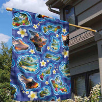 Hawaiian Island Shapes-Iconic Landscape Garden Flag with Plumeria and Palaka Blue Color