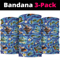Hawaiian Island Shapes-Iconic Landscape Neck Gaiter with Plumeria and Palaka Blue Color