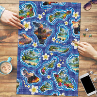 Hawaiian Island Shapes-Iconic Landscape Puzzle with Plumeria and Palaka Blue Color