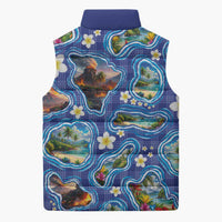 Hawaiian Island Shapes-Iconic Landscape Sleeveless Puffer Jacket with Plumeria and Palaka Blue Color