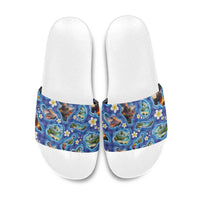 Hawaiian Island Shapes-Iconic Landscape Slide Sandals with Plumeria and Palaka Blue Color LT03 Blue - Polynesian Pride